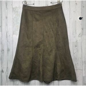 Elie Tahari Vegan Suede Midi Swing Skirt Olive Green Sz 2